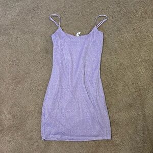 Size XS, sparkly, purple, spaghetti strap mini dress.